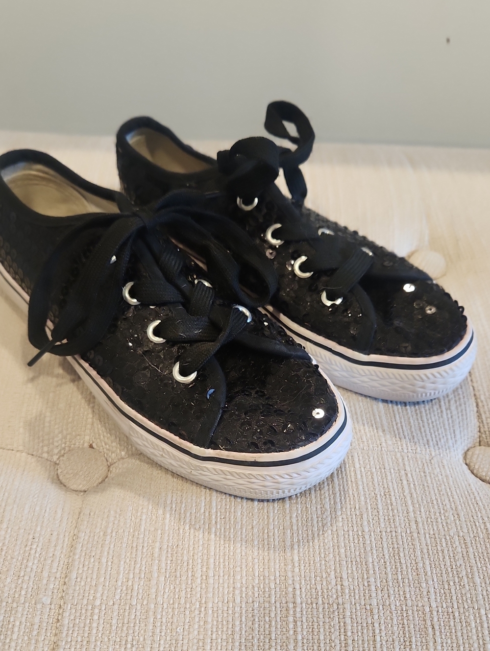 Balera Black Sequined Lace-Up Sneakers - Size 1